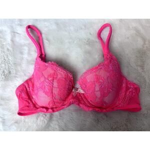 Victoria's Secret Body By Lined Demi Bra Pink Lace 34B